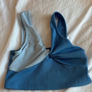 Two-Tone Blue Ribbed Crop Top